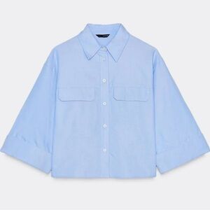 Zara Sky Blue Collared Oxford Shirt. Size M